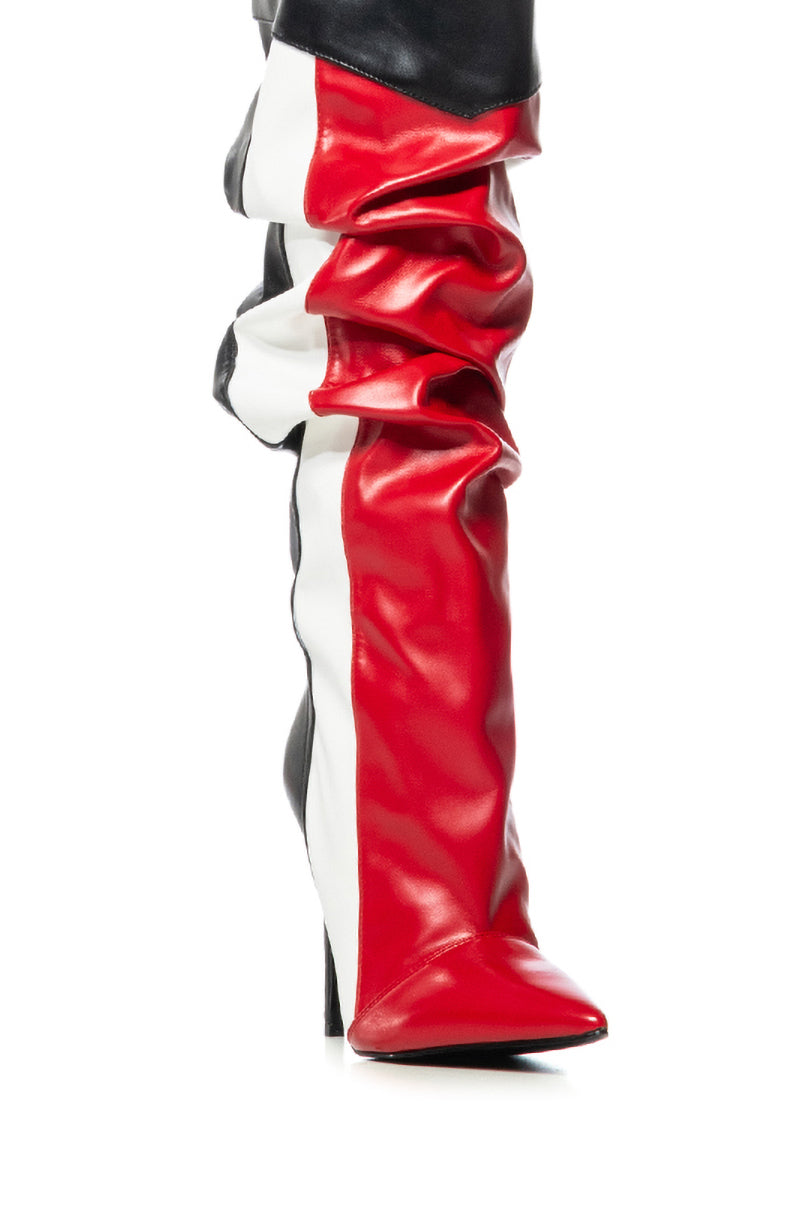 AZALEA WANG SPEED WAGON RED STRIPED BOOT
