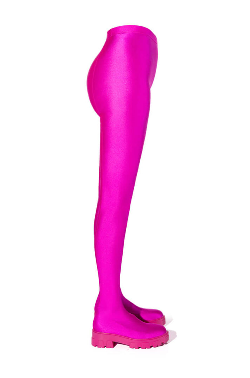 AZALEA WANG STAR STRETCH FLATFORM PANT BOOT IN FUCHSIA