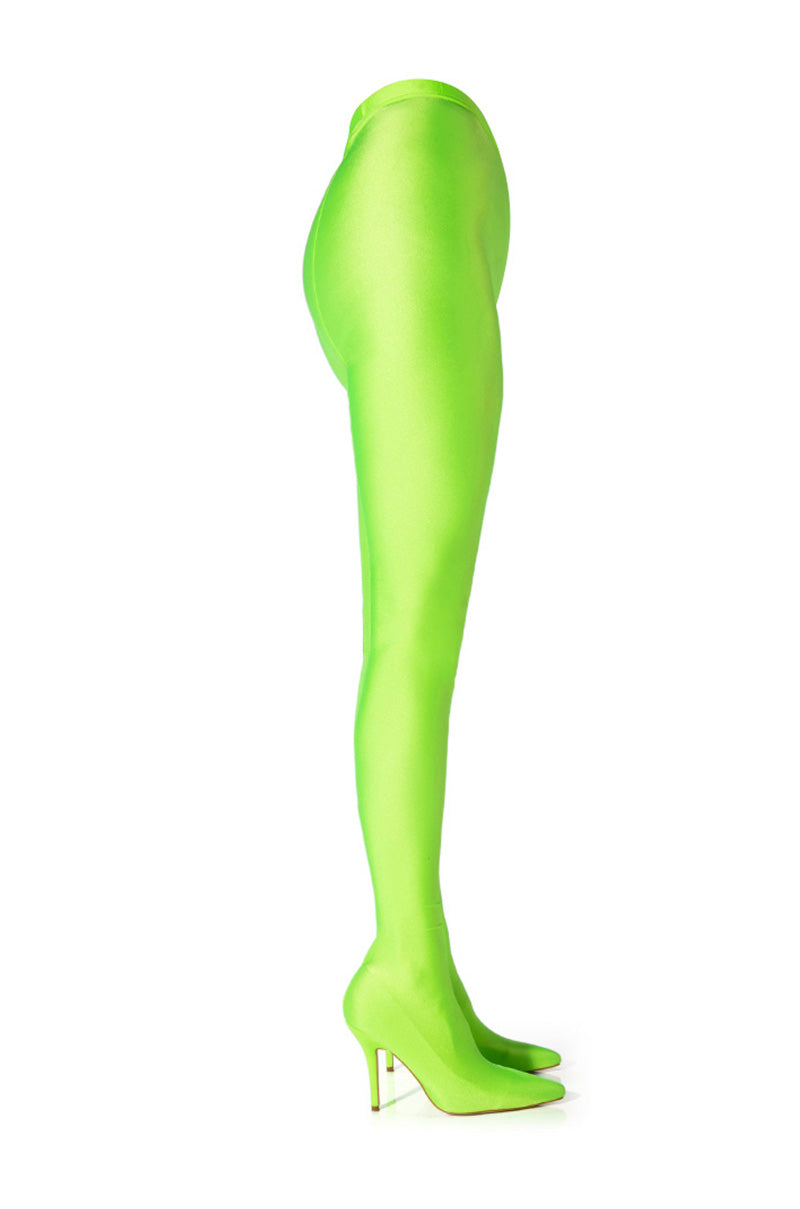 AZALEA WANG STAR STRETCH SEXY STILETTO PANT BOOT IN LIME