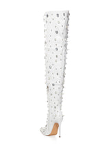 AZALEA WANG STARLING WHITE EMBELLISHED BOOT