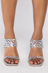 AZALEA WANG STARS IN THE SKY STILETTO SANDAL IN HOLOGRAM