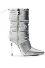 AZALEA WANG GRETCHEN STILETTO PUFFER BOOTIE IN SILVER