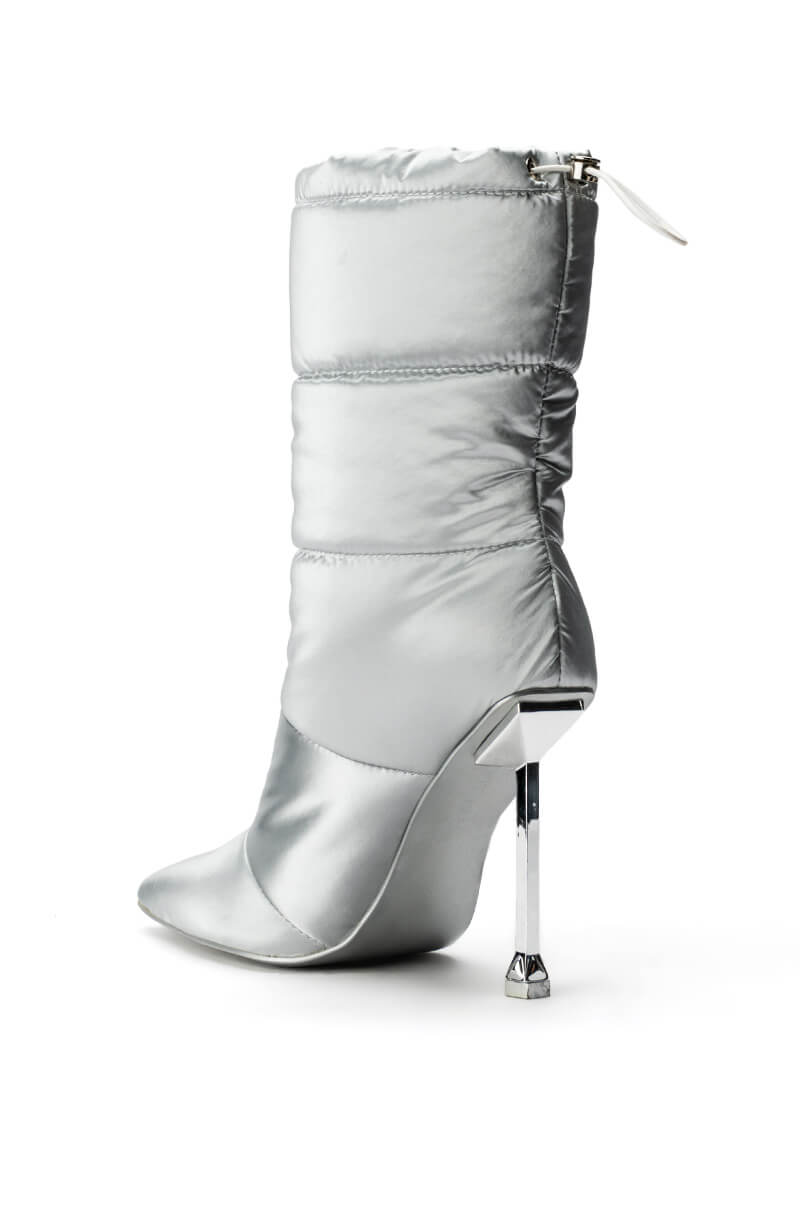 AZALEA WANG GRETCHEN STILETTO PUFFER BOOTIE IN SILVER