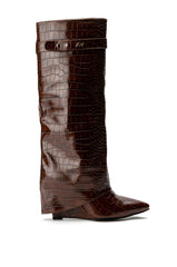 AZALEA WANG MELINA FOLD OVER WEDGE BOOT IN BROWN