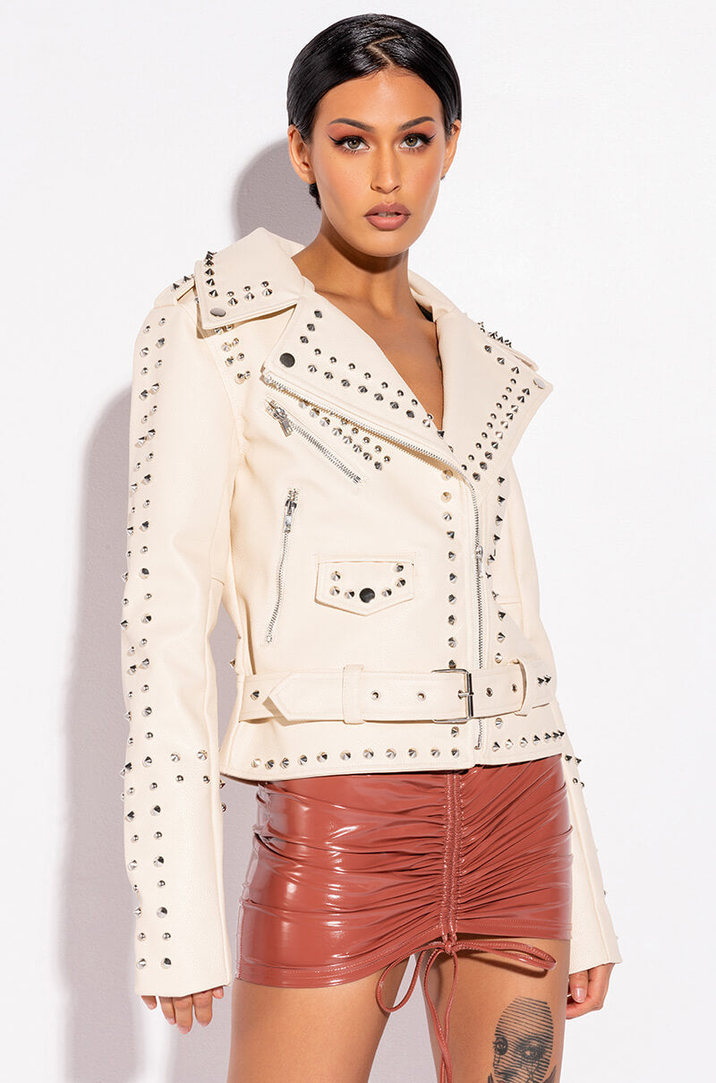 AZALEA WANG SUMMER SET STUDDED MOTO JACKET