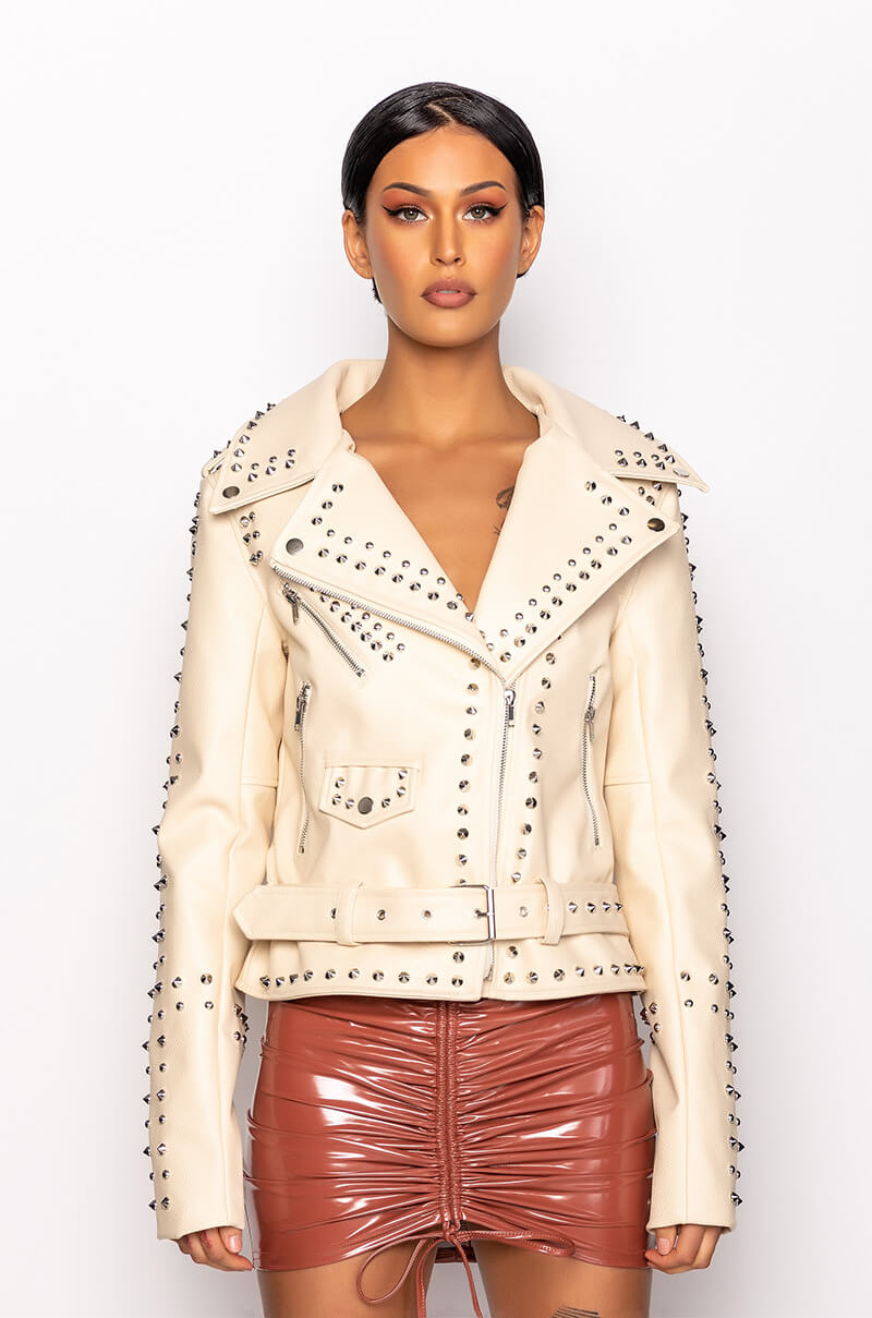 AZALEA WANG SUMMER SET STUDDED MOTO JACKET