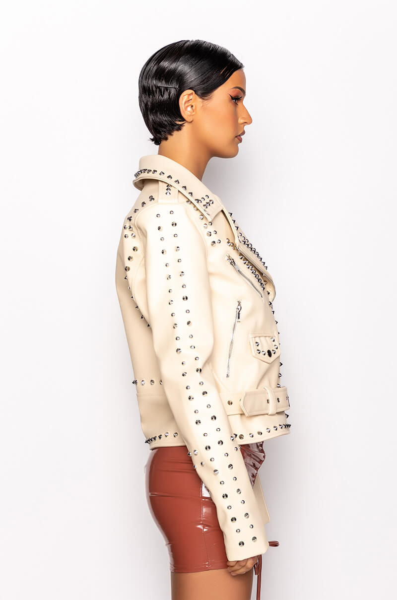 AZALEA WANG SUMMER SET STUDDED MOTO JACKET