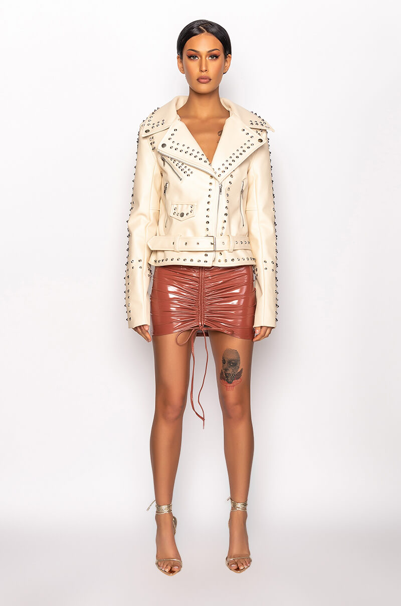 AZALEA WANG SUMMER SET STUDDED MOTO JACKET