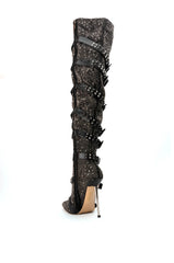 AZALEA WANG SUPERIOR THIGH HIGH RHINESTONE SPIKE STILETTO BOOT