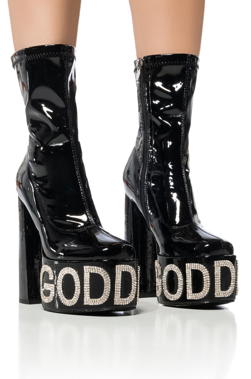 AZALEA WANG TEEGAN GODDESS EMBELLISHED BOOTIE IN BLACK