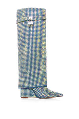 AZALEA WANG SMOOTH CRIMINAL DENIM DIAMOND COVERED WEDGE BOOT