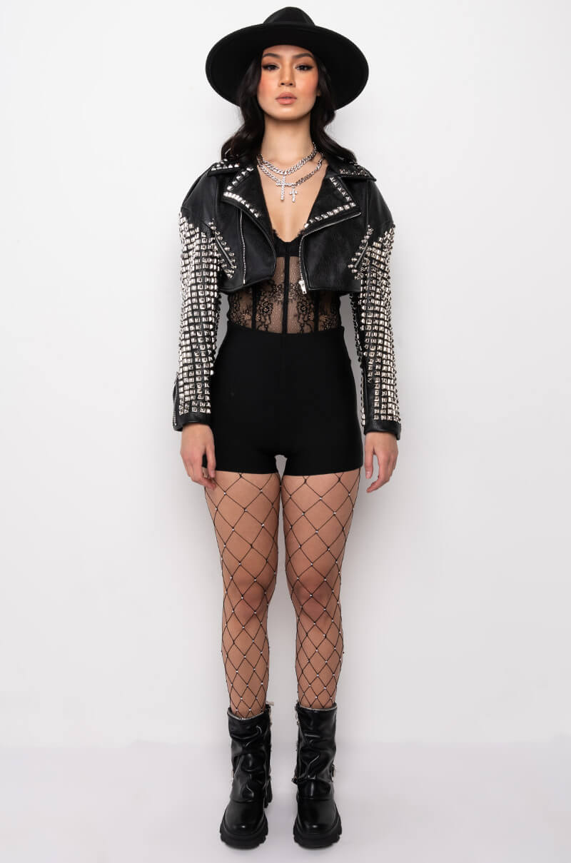THE ESSENTIAL MOTO JACKET WITH STUDDED ARMS