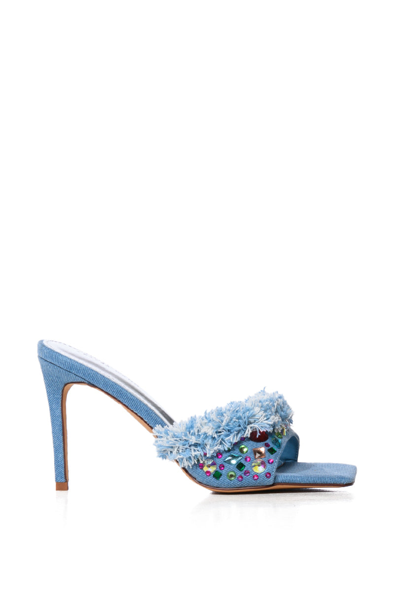 AZALEA WANG THENA DENIM EMBELLISHED MULE