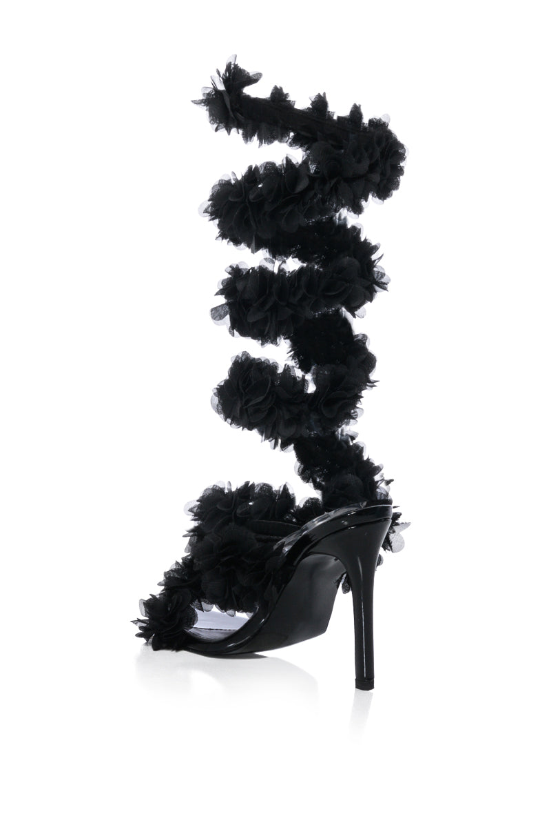 AZALEA WANG THEODOSIA FLORAL SANDAL IN BLACK