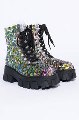 AZALEA WANG THIN ICE FLATFORM BOOTIE IN BLACK MULTI