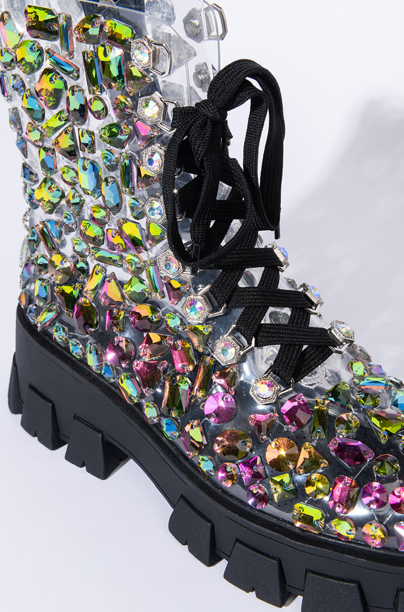 AZALEA WANG THIN ICE FLATFORM BOOTIE IN BLACK MULTI