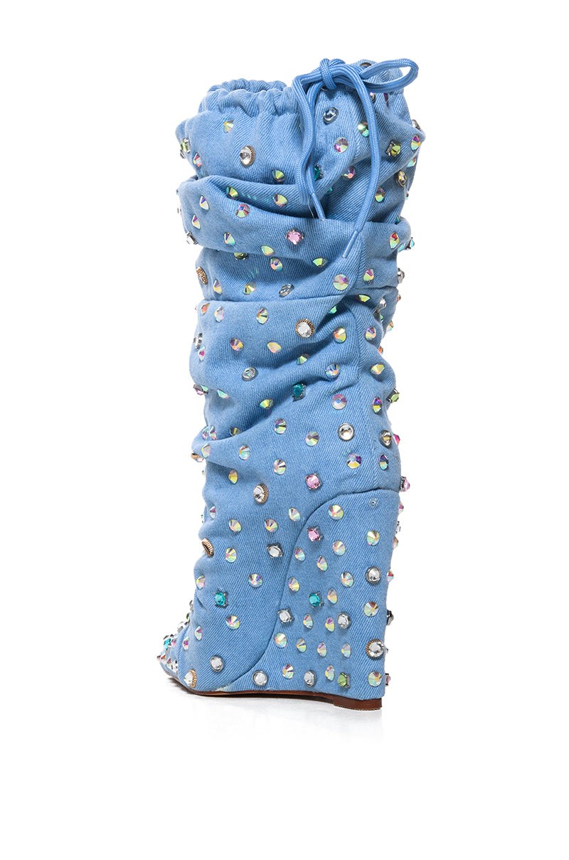 AZALEA WANG MIDDLETON EMBELLISHED DENIM BOOTIE