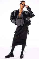RUELA BLACK OUT OVERSIZED VARSITY BOMBER