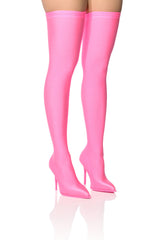 AZALEA WANG TRIXIE DISCO STRETCH STILETTO BOOT IN PINK