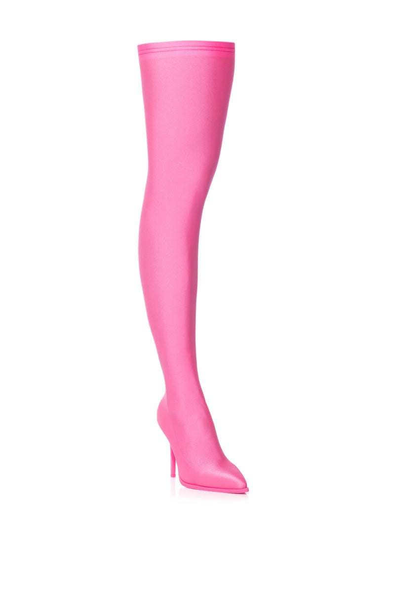 AZALEA WANG TRIXIE DISCO STRETCH STILETTO BOOT IN PINK