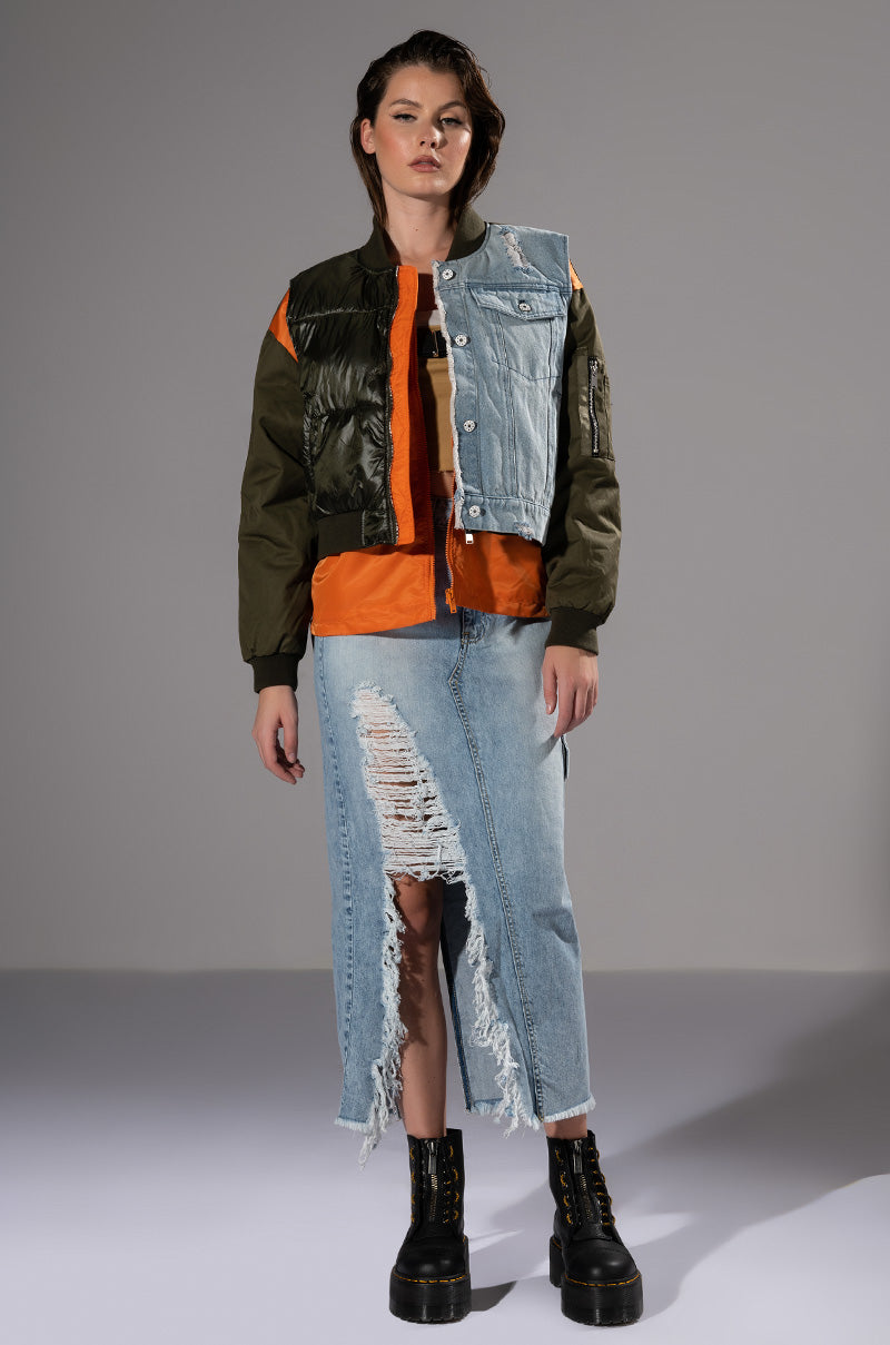TUCKER MIXED DENIM BOMBER JACKET