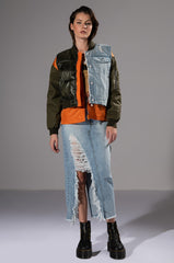 TUCKER MIXED DENIM BOMBER JACKET