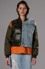 TUCKER MIXED DENIM BOMBER JACKET