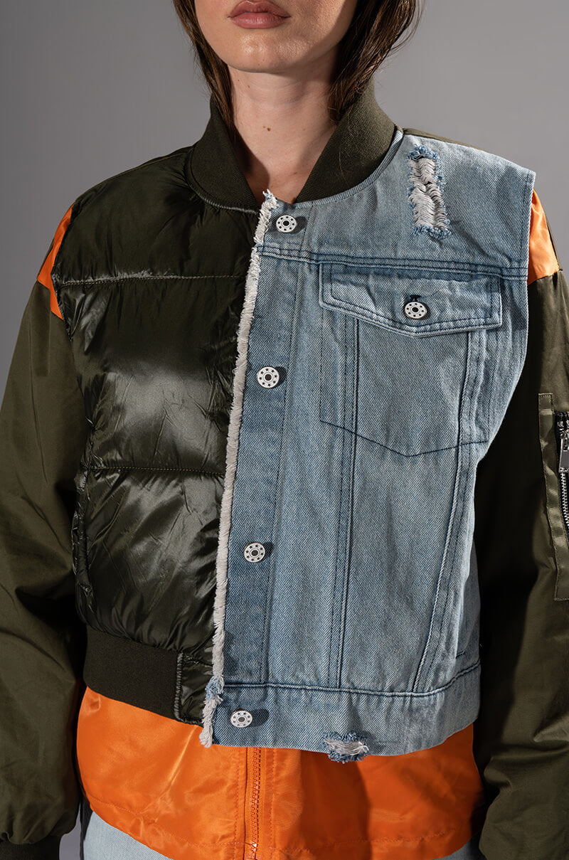 TUCKER MIXED DENIM BOMBER JACKET