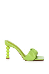 AZALEA WANG TURMERIC UNIQUE HEEL SQUARE TOE SANDAL IN LIME