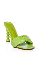 AZALEA WANG TURMERIC UNIQUE HEEL SQUARE TOE SANDAL IN LIME