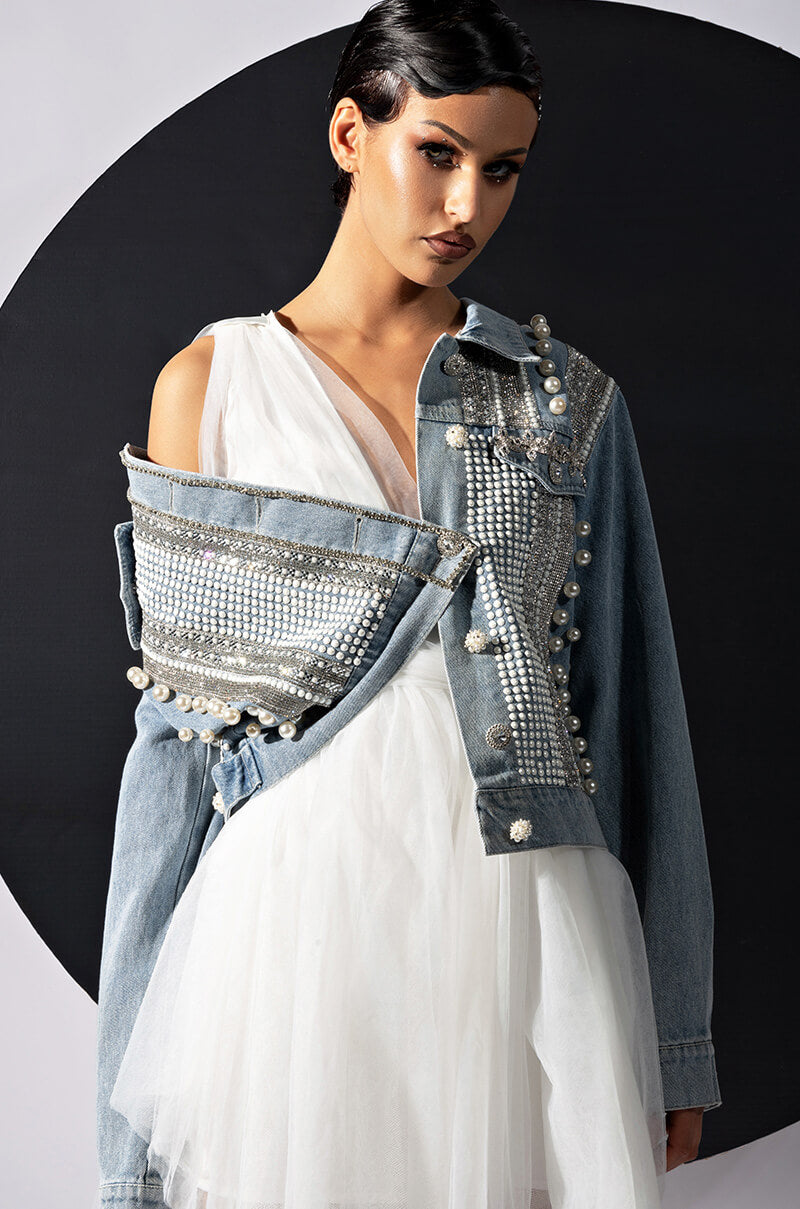 CARLI ULTRA BEDAZZLE RHINESTONE DENIM JACKET