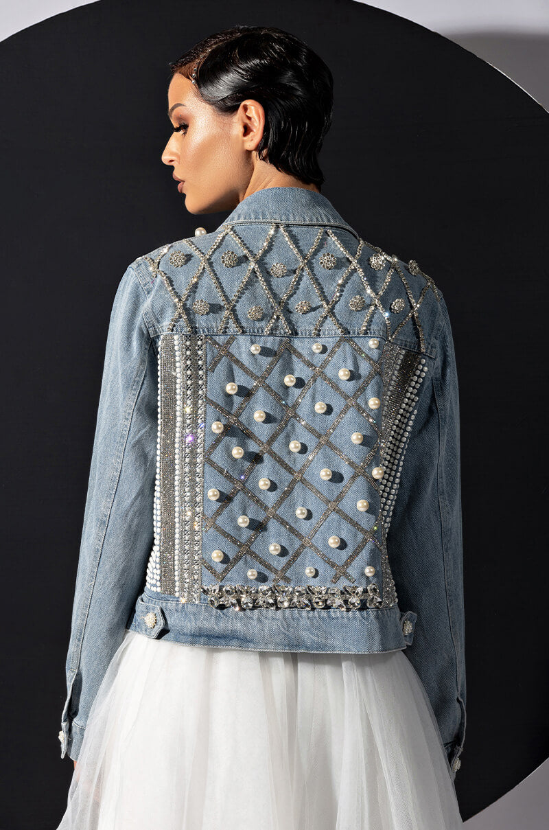 CARLI ULTRA BEDAZZLE RHINESTONE DENIM JACKET