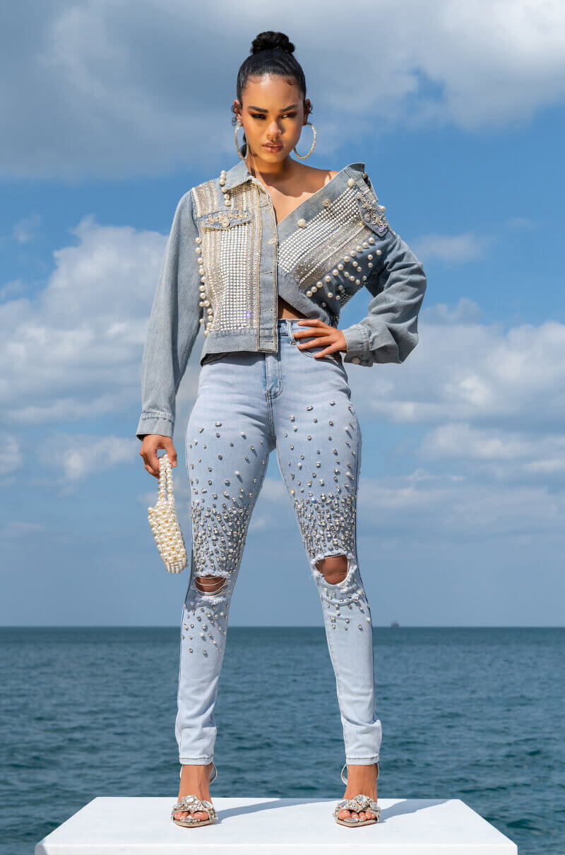 CARLI ULTRA BEDAZZLE RHINESTONE DENIM JACKET