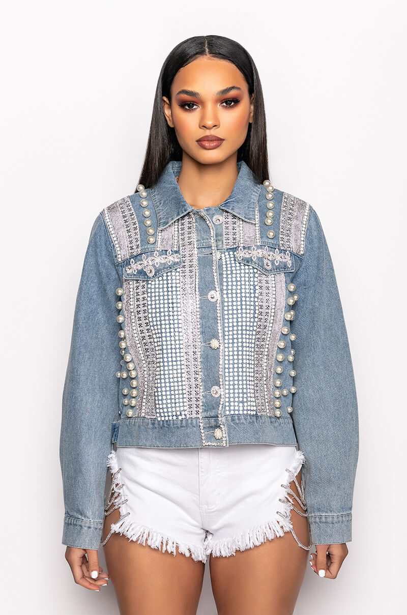 CARLI ULTRA BEDAZZLE RHINESTONE DENIM JACKET