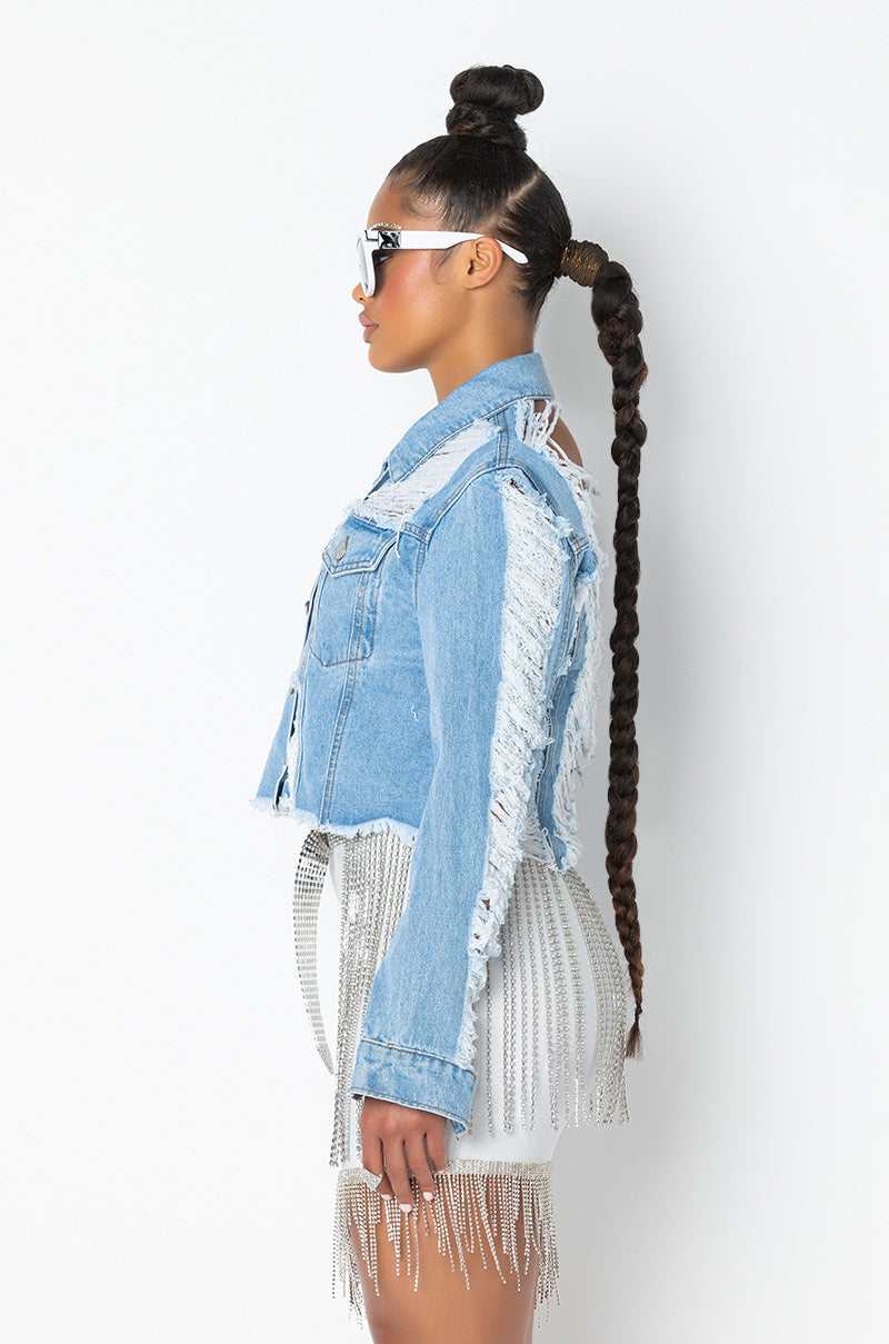 ULTRA DISTRESSED CROP DENIM JACKET