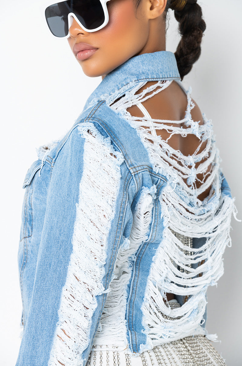 ULTRA DISTRESSED CROP DENIM JACKET