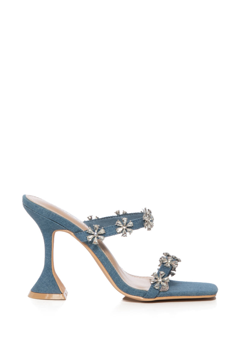 AZALEA WANG UNI FLOWER EMBELLISHED DENIM SANDAL