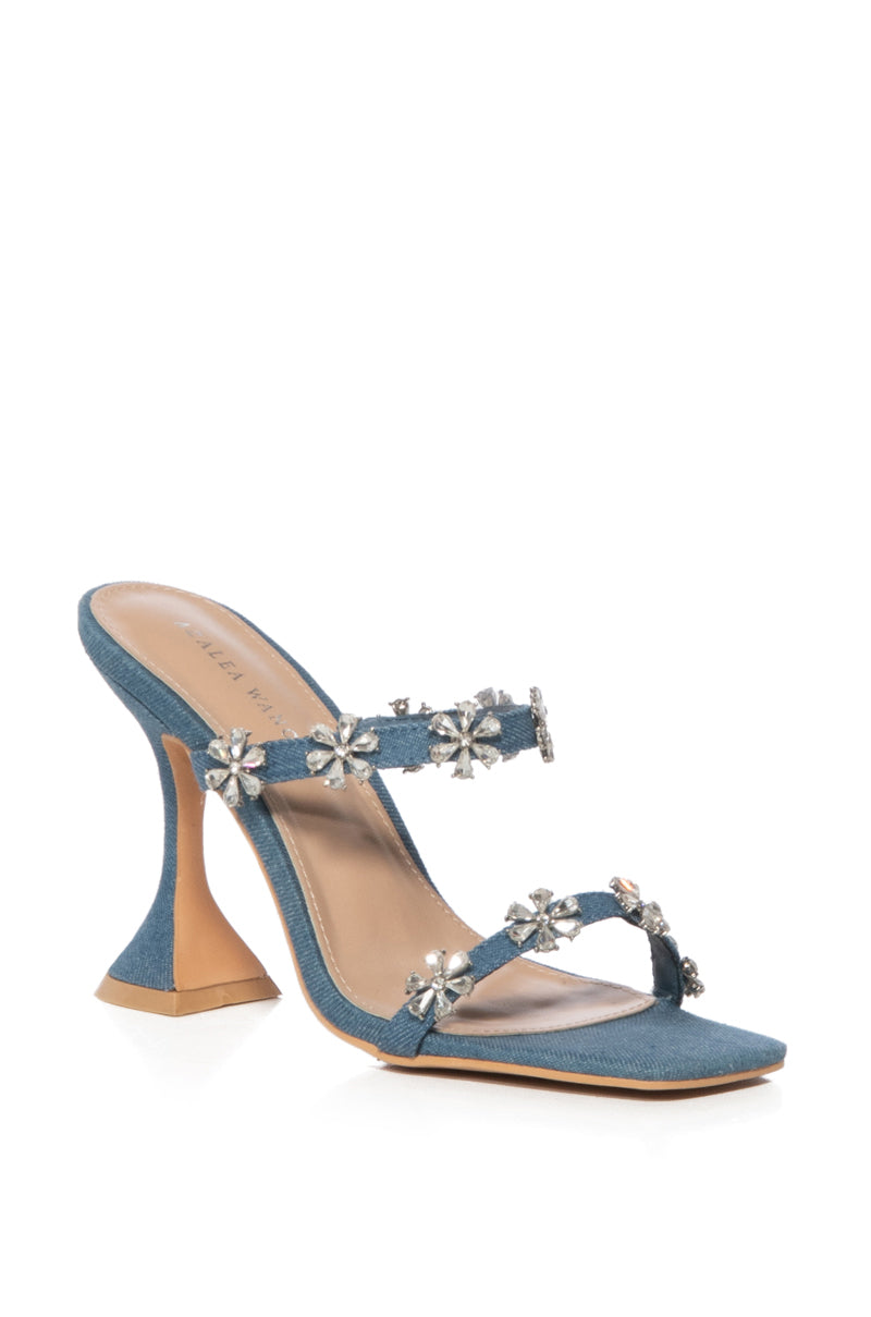 AZALEA WANG UNI FLOWER EMBELLISHED DENIM SANDAL