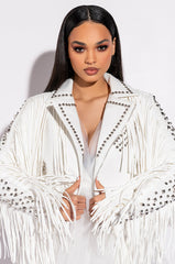 KARL WON THE JACKPOT FRINGE HITCHED MOTO JACKET