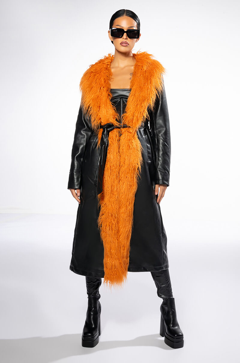 AZALEA WANG YAZ PLEATHER TRENCH WITH FAUX FUR