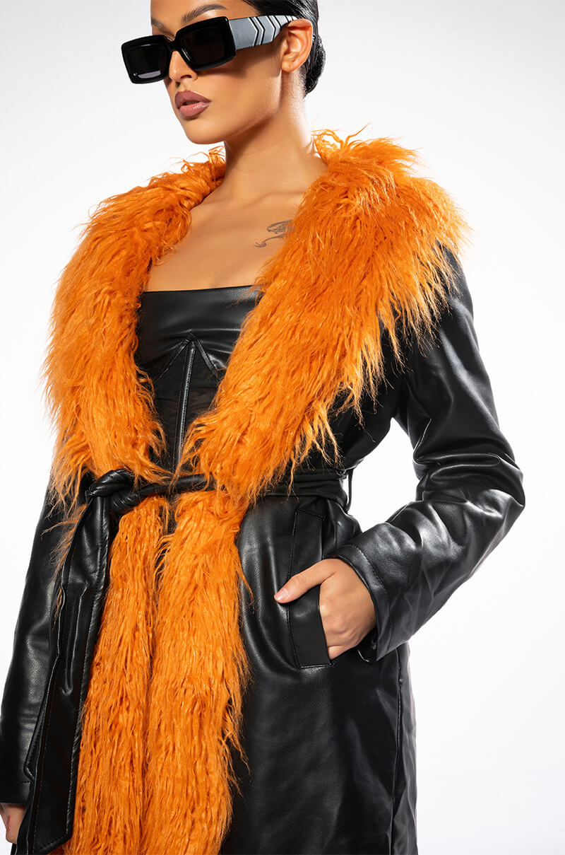 AZALEA WANG YAZ PLEATHER TRENCH WITH FAUX FUR