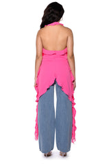 AZARI RUFFLED HIGH LOW SLEEVELESS BLOUSE