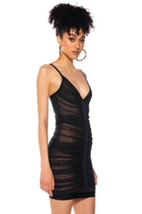 BABY ITS A VIBE RUCHED BANDAGE SLEEVELESS MINI DRESS