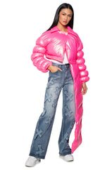 BACK AT IT PINK PUFFER WITH ZIP OF SCARF