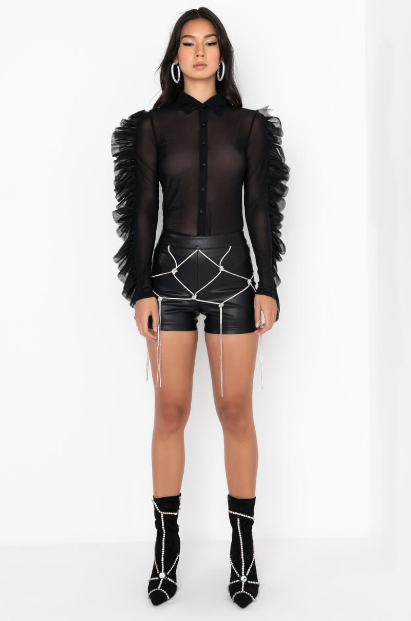 BACK IN THE GAME RHINESTONE STRING SHORT