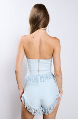 BACK TO YOU DENIM CORSET WITH FRINGE