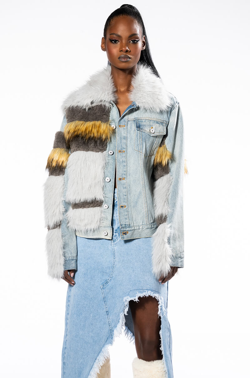 BIA FAUX FUR LAYERED DENIM