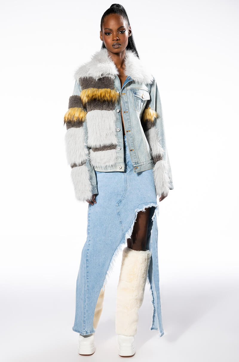BIA FAUX FUR LAYERED DENIM