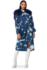 BALAGIO TIE DYE TRENCH WITH MOHAIR COLLAR