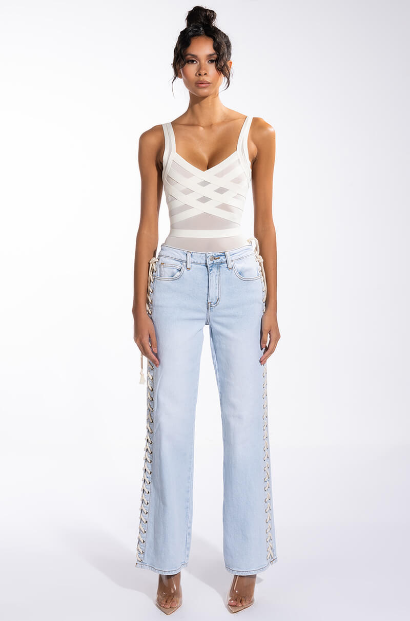 BANDAGE MESH SLEEVELESS BODYSUIT